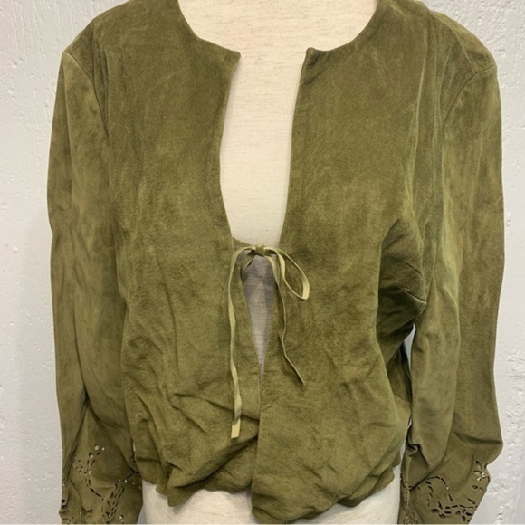 m. kalan Jackets & Blazers - M Kalan Green‎ Suede Leather Cardigan Jacket Large